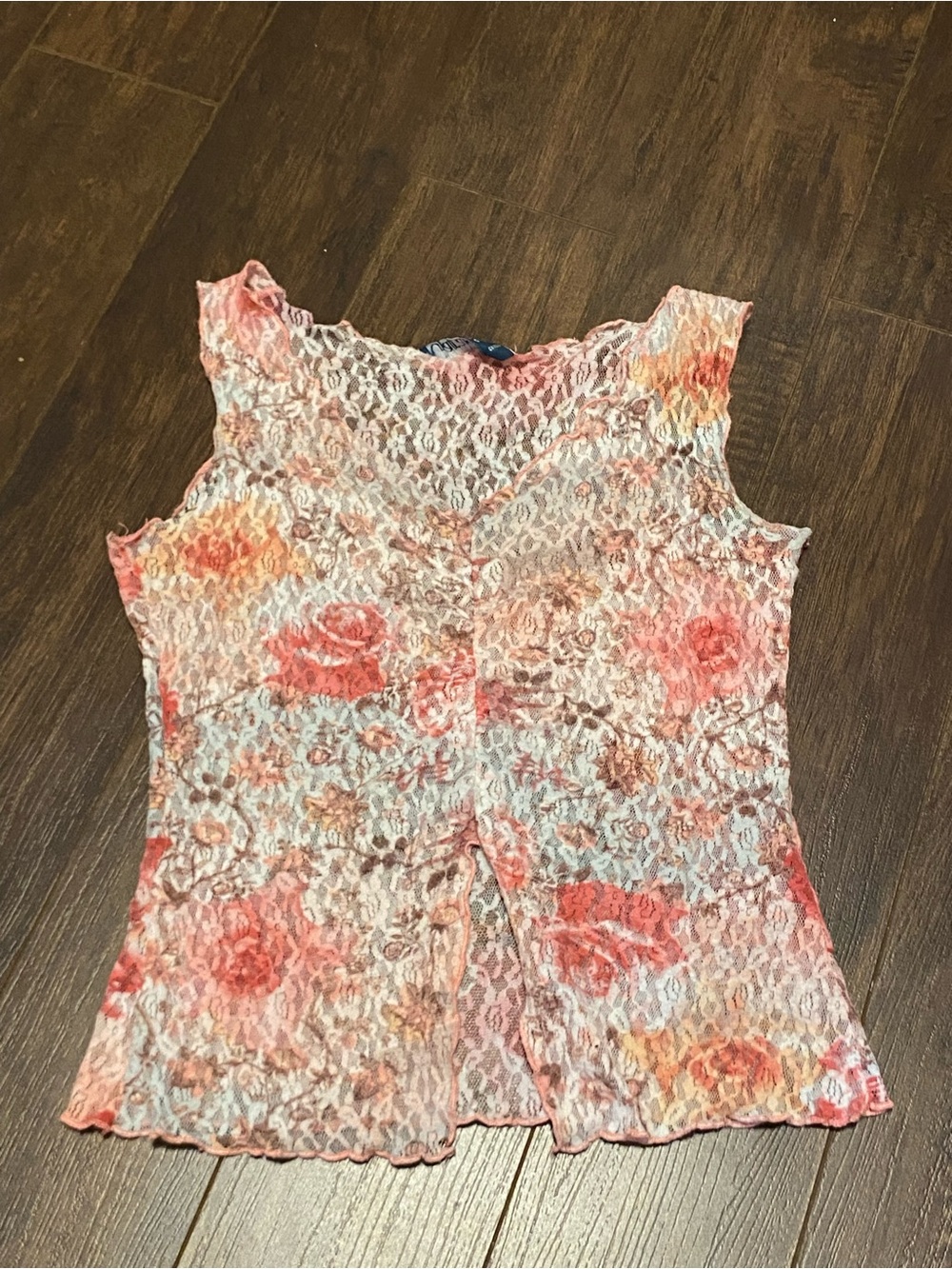 Vintage Y2K Garage Floral Lace Tank Top in Pink and Coral